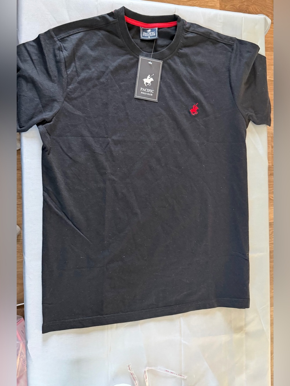 Pacific Polo Club Men’s Black Crewneck Tee with Red Logo